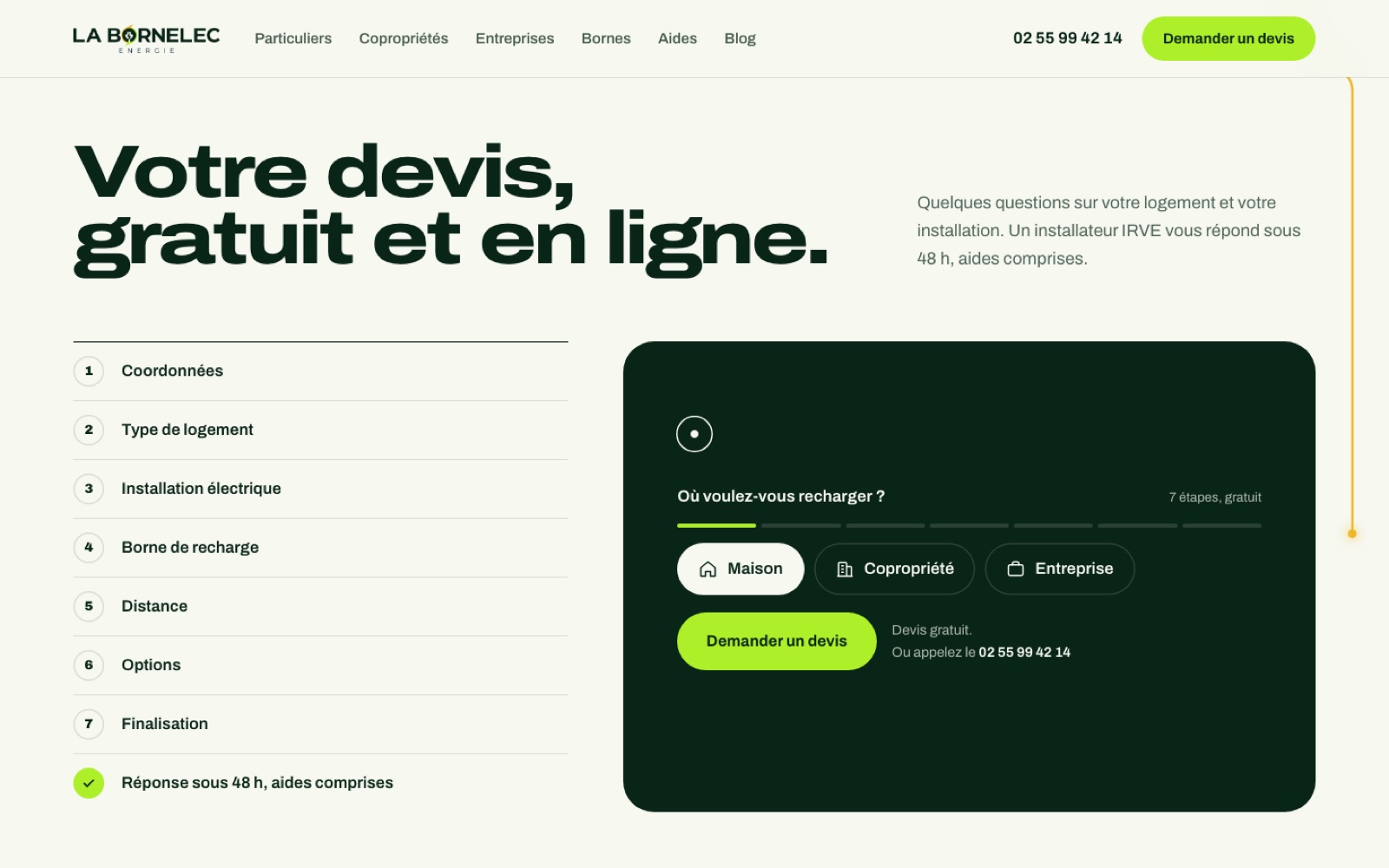 Le devis en ligne du site Labornelec